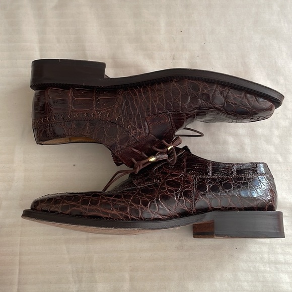 David Eden Glasgow Crocodile Head Brown Dress Shoes Men’s size 8 Exotic Leather - Picture 3 of 13